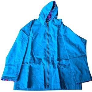 Totes Raincoat Hooded Full Zip Pockets Colorful Lining Jacket 90s Vintage Medium